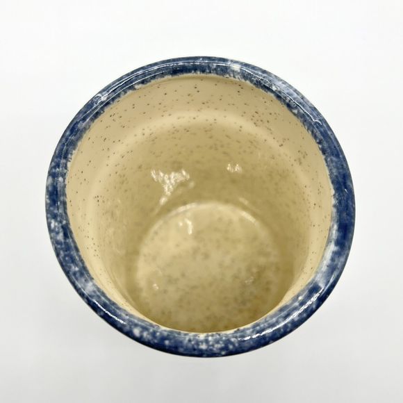 Glazed 5” Crock Small Pot Stoneware Pottery Speckled with Blue Hearts Unmarked - Picture 10 of 13
